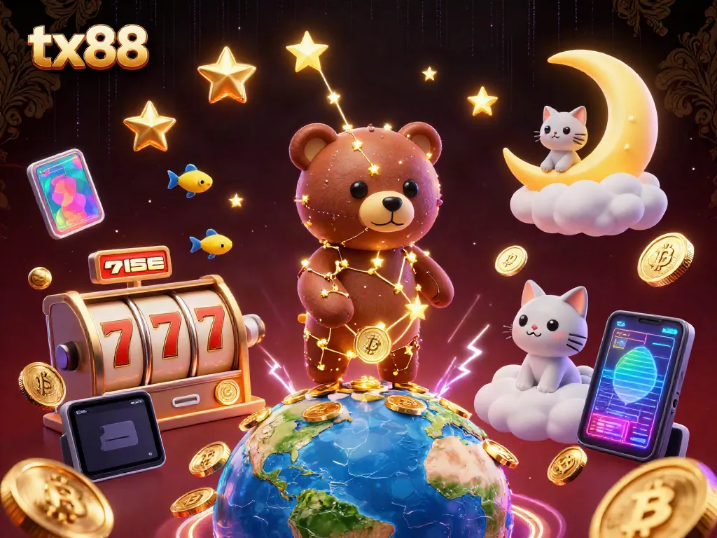 Experience the excitement of tx88 casino games with vibrant 3D characters exploring a rich gambling realm.