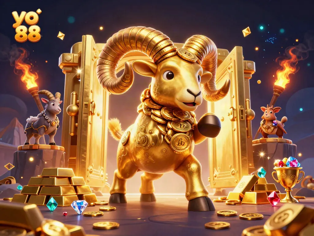 Experience thrilling gameplay at yo 88 with a vibrant golden ram and exciting casino elements.
