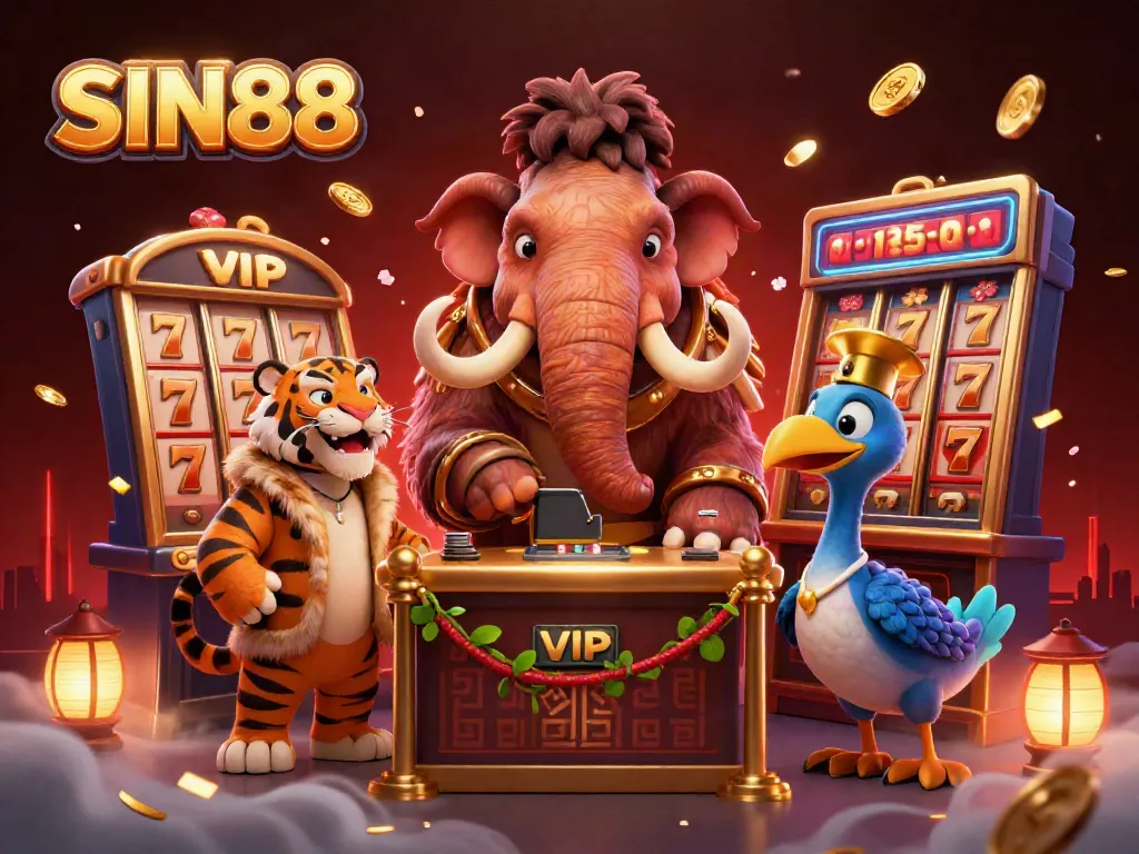 Experience thrilling gaming at SIN88 with vibrant characters at a casino entrance.