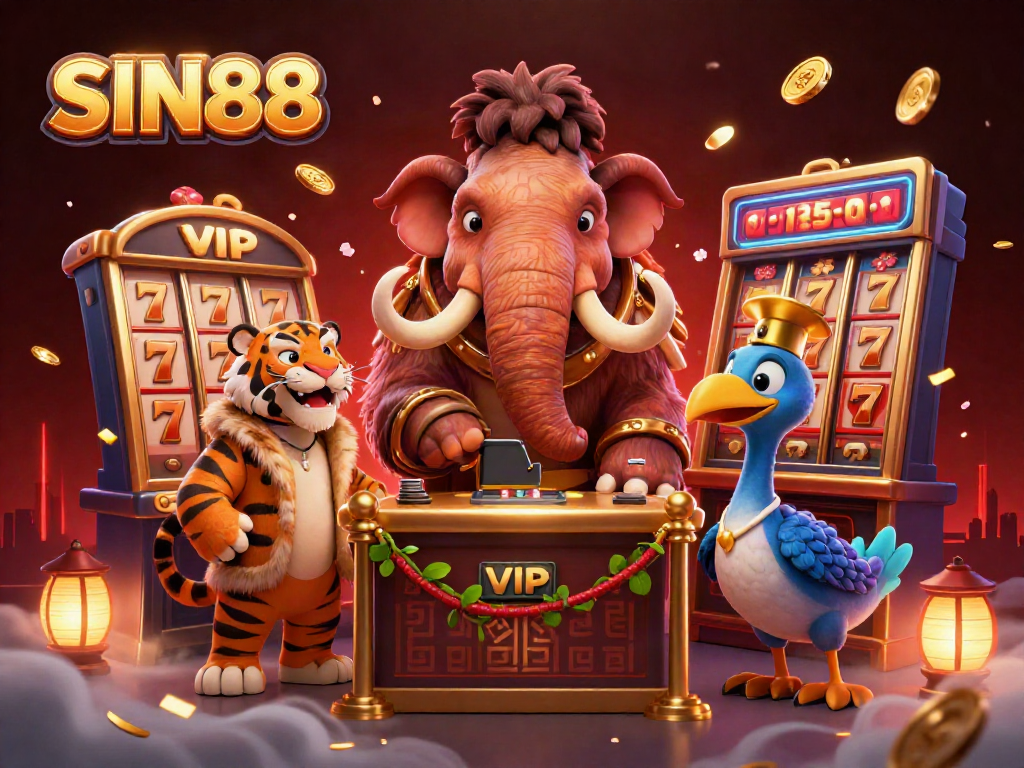 Experience thrilling gaming at SIN88 with vibrant characters at a casino entrance.