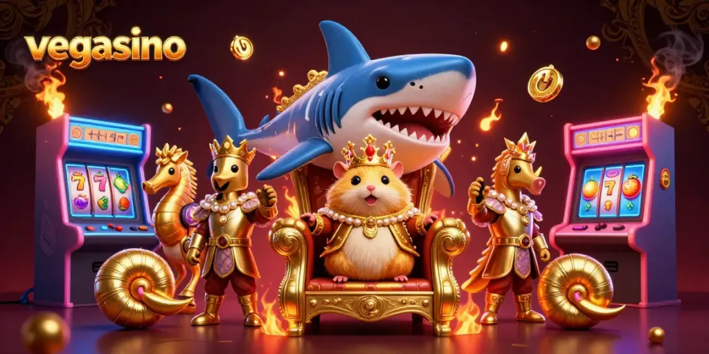 Win big at vegasino with a golden hamster king ruling the casino games!