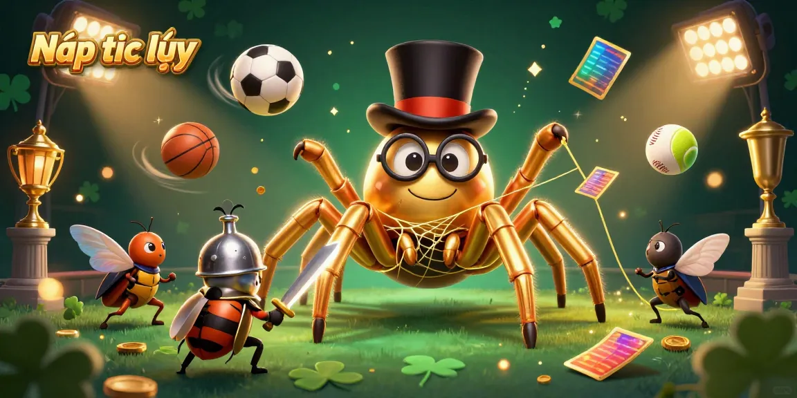 Nạp tích lũy rewards with golden tarantula and beetle knight in vibrant casino scene.