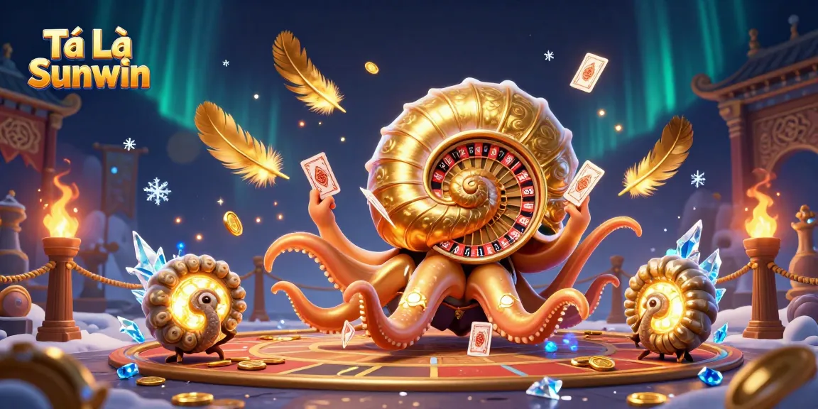 Play Tá Lả Sunwin with a dynamic scene of a giant nautilus roulette and glowing ammonite companions in action.