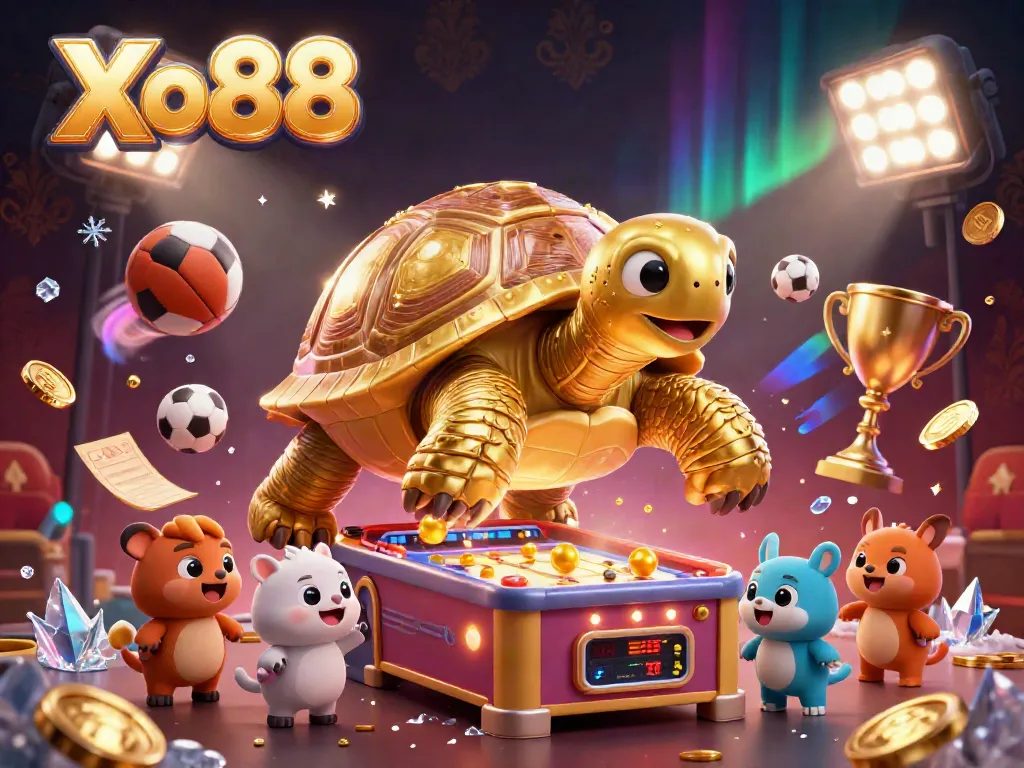 Experience the excitement of Xo88 as a colossal gold tortoise pinball machine entertains small animals.